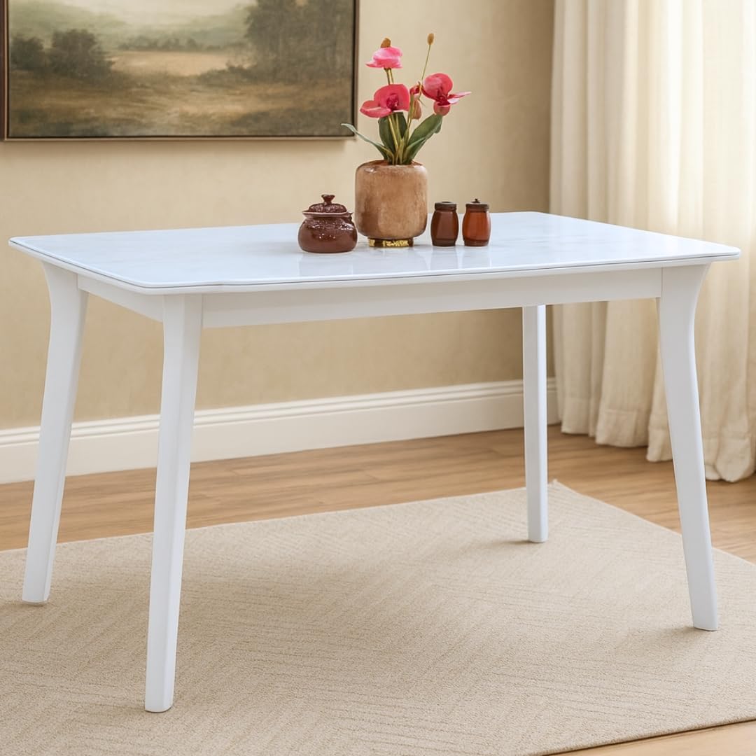 Royaloak Genting Malaysian Glass Dining Table Four Seater | Premium Dining Table 4-Seater with Marble-Pattern Glass Top, Tapered Legs, Sturdy MDF Base, Contemporary Minimalist Design-image-26