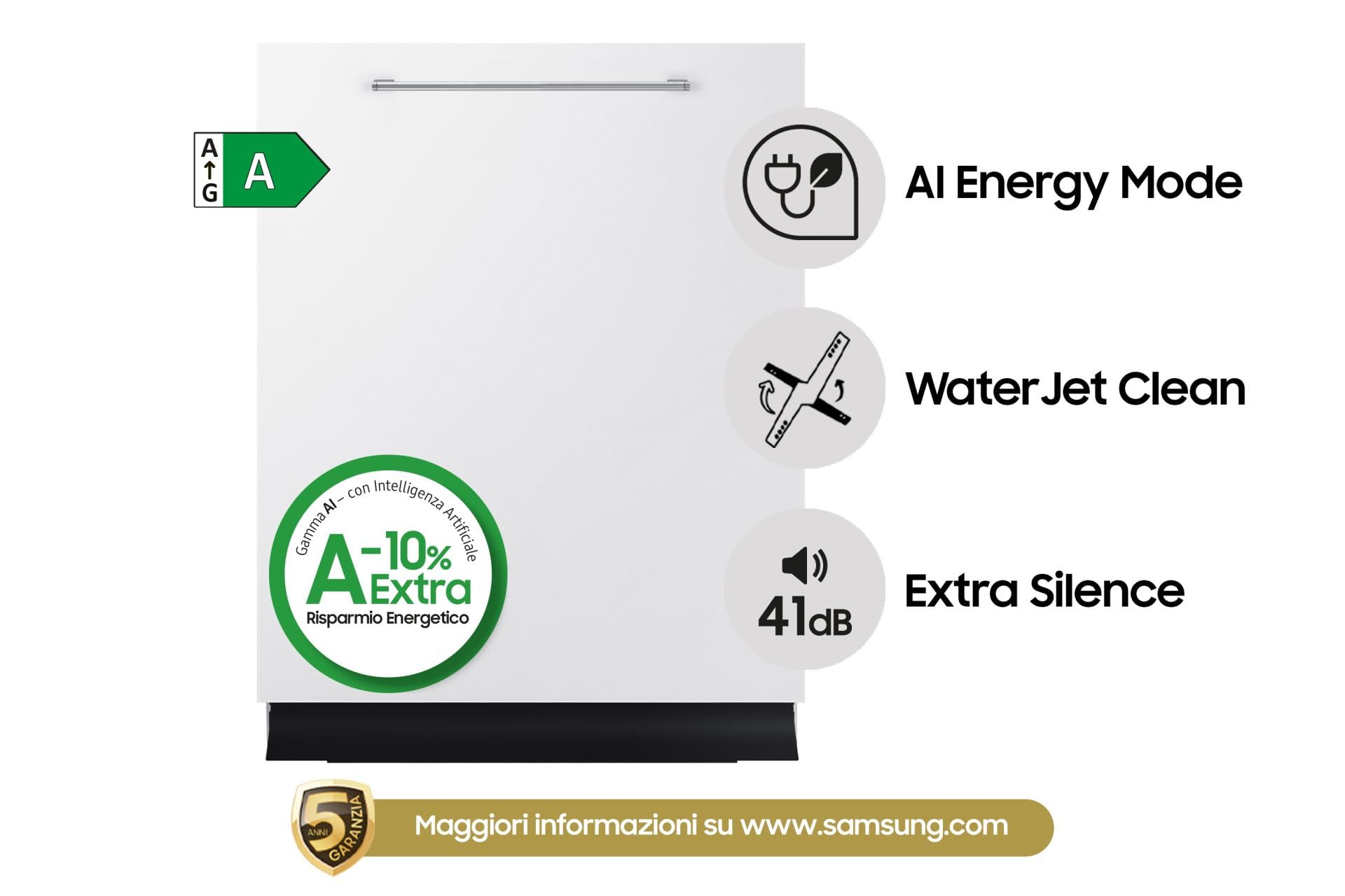 LAVASTOVIGLIE SAMSUNG DW60CG880B00 INCASSO 14 COPERTI 60 CM 9 PROGRAMMI AVVIO RITARDATO 5 OPZIONI CLASSE A (Ricondizionato)