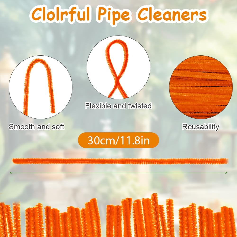 Ainiv 200PCS Pipe Cleaners for Craft 30cm Orange Crafting Pipe Cleaners, Fuzzy Sticks Craft Supplies - Image 2