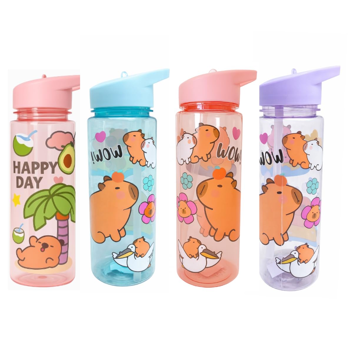 Garrafa de Água Capivara Plástico com Canudo Infantil Transparente 700 ml - Squeeze com