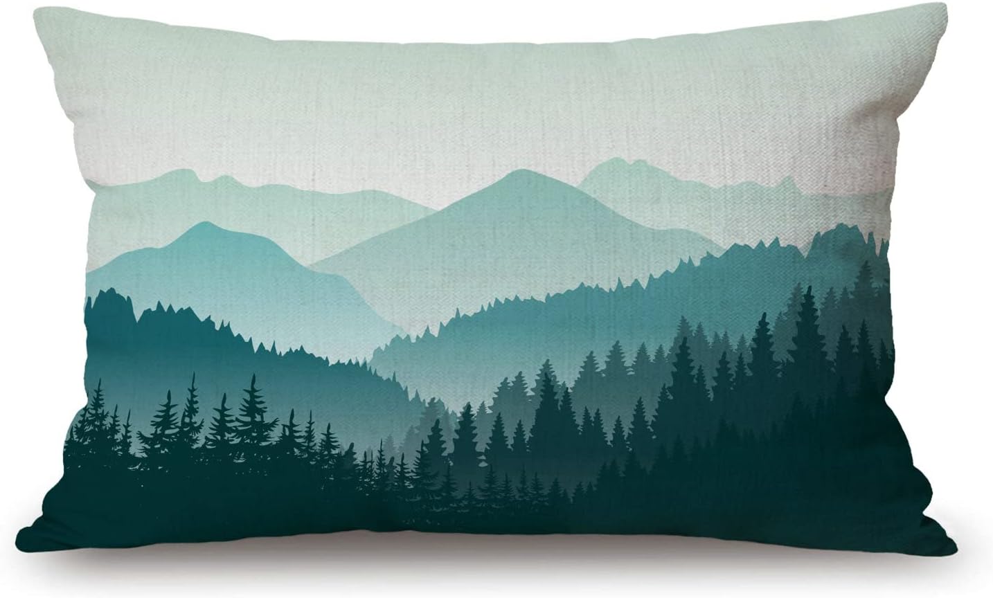 Solekla Throw Pillow Cover Beautiful Green Mountain Landscape Decorative Pillow Case Home Decor 20x12 Inches Pillowcase
