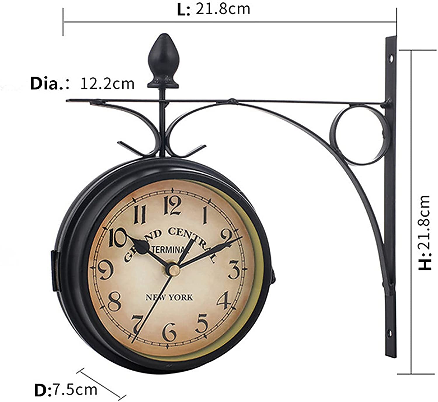Reloj De Pared De 9 Pulgadas, Doble Cara, De Hierro Forjado, para Jardín, Resistente Al Agua, para Exteriores E Interiores, Decoración Exterior, Reloj De Pared De Cuarzo,Black