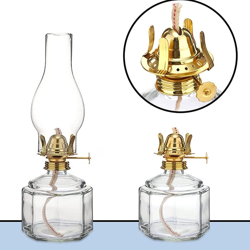 Decorative Lighting Clear Kerosene Oil Lamp Lantern 2 Sets Classic Oil Lantern with Glass Lampshade Cotton Wicks Vintage Chamber Kerosene Lantern for Home Emergency Lighting Tabletop Decor