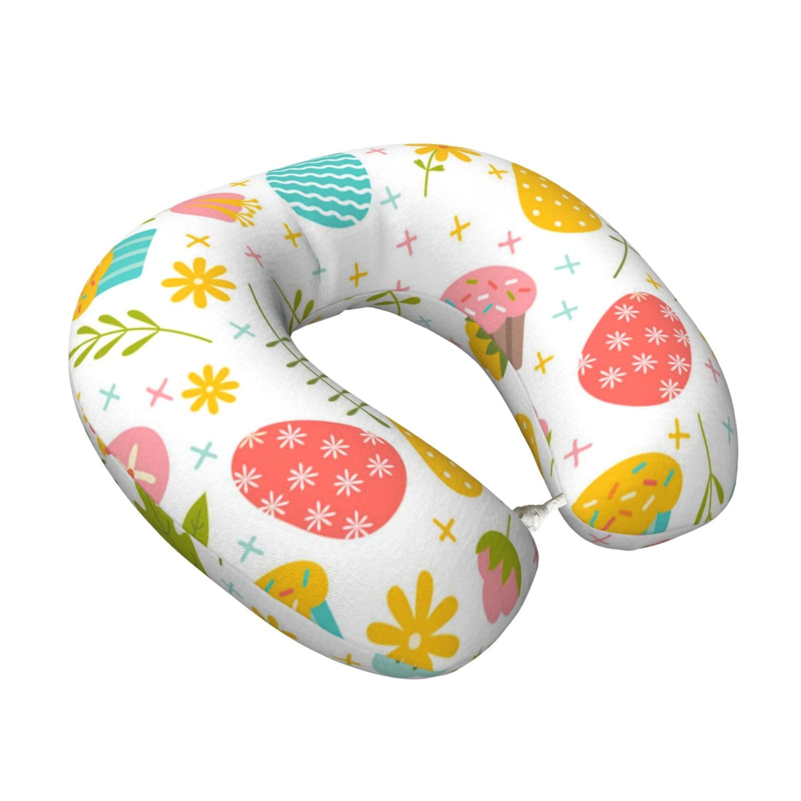 LKYMOH Easter Spring With Flowers And Eggs, Travel Neck Pillow U-Shaped Memory Neck Support Soft Comfortable With Washable Cover For Airplane Car Traveling and Office