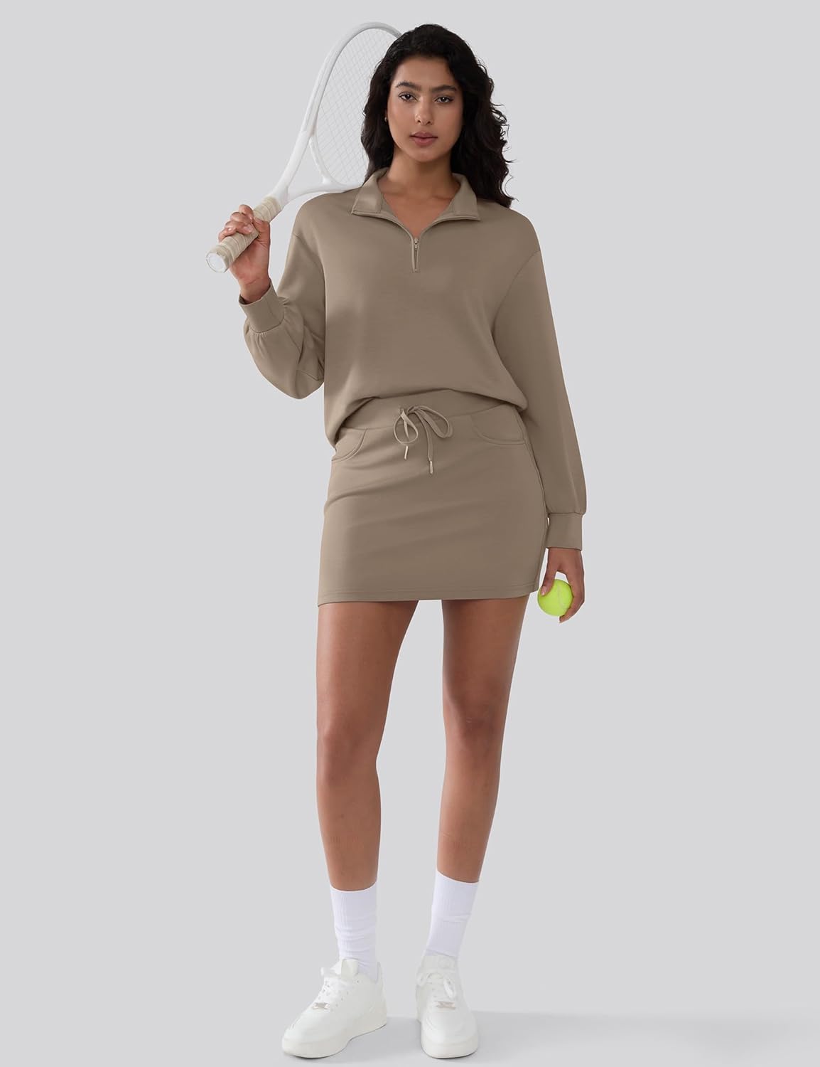 SHESHOW 2 Piece Skirt Sets for Women Tennis Skorts Quarter Zipper Sweatshirt Matching Set Tracksuit with Pockets