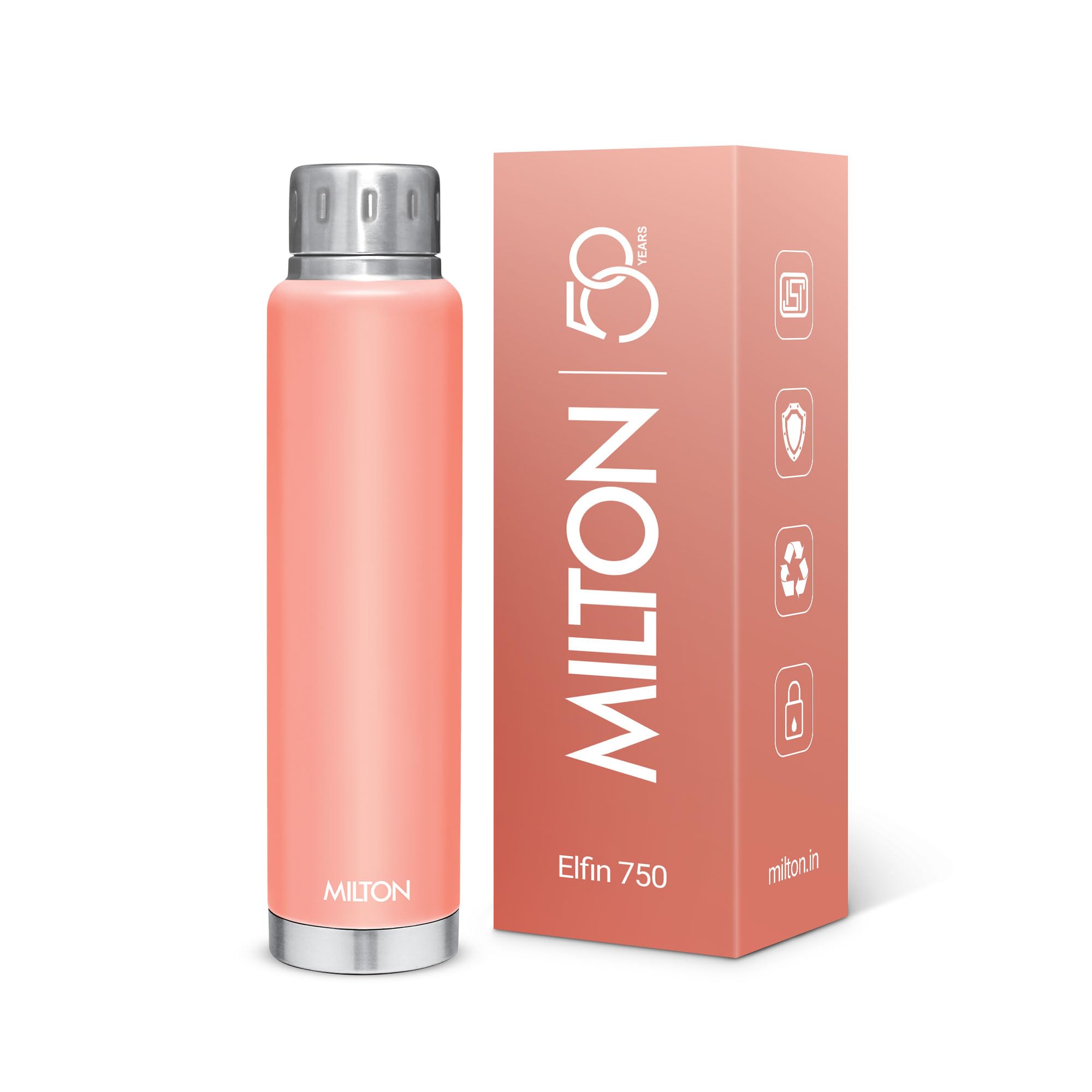 Milton Elfin Thermosteel 750 ml Water Bottle, 24 Hr Hot and Cold I Leak Proof Lid, ISI Certified I Vacuum Insulated I for Office, Gym, School I Peach