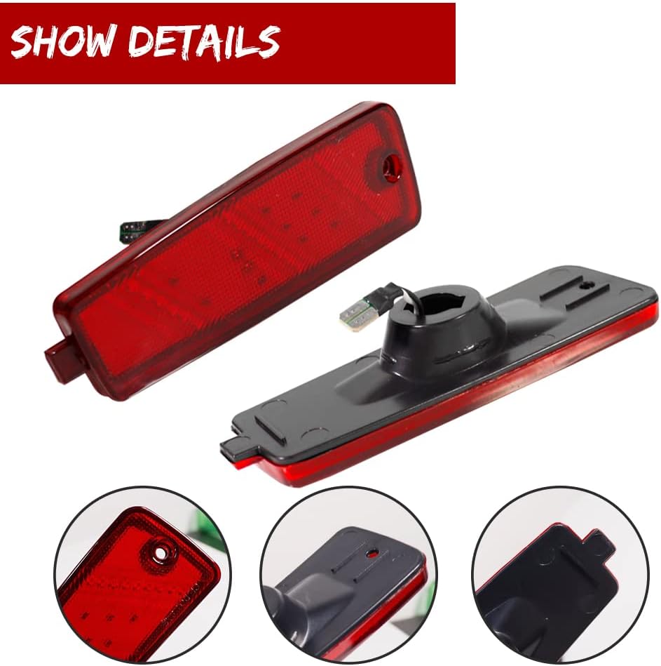for 2006 2007 2008 2009 2010 2011 Chevrolet HHR Rear Red LED Bumper Corner Side Marker Lights (Red Lens,2 pcs)