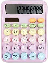 Calculadora Tela LCD Grande de 12 Dígitos, Mecânica, Colorida, Botões Grandes e Fáceis de Pressionar, Modo de repouso Automático, Para Escritório, Escola, Casa (Lilas)