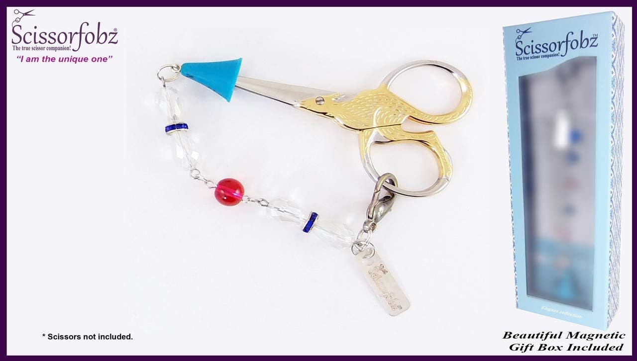 Scissors Fobs by SCISSORFOBZ-Elegant Collection - Key Ring Key chain Bracelet Wristlet Purse Backpack Bag Charm- Quilters Sewers Embroidery Gifts. Beautiful Gift Box Included. E15000151