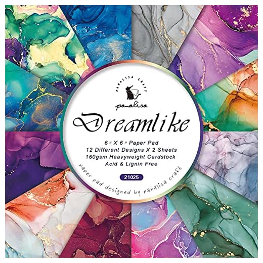 Mczlog Single-Sided Scrapbook Paper Pad, 24 Sheets Marble Pattern Watercolor Cardstock Paper, 6"×6” Mixture Colored Paper for Cardmaking, Scrapping Art, Bullet Journals Decorative - Designer Paper