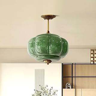 Milk Glass Ceiling Light Fixture - Antique Brass Semi Flush Mount Pendan...