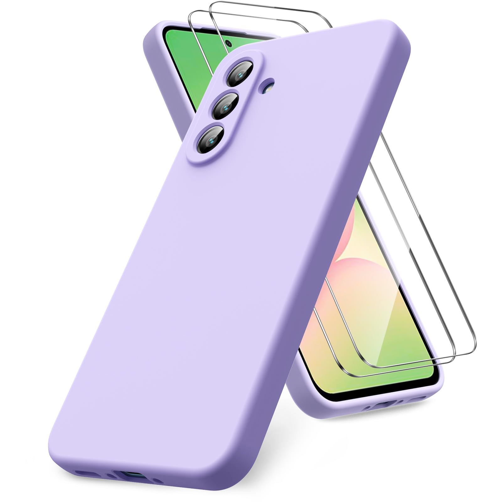 Vansdon Handyhülle kompatibel mit Samsung Galaxy A37 5G Hülle, 2 Stück Panzer Schutz Glas, weiche TPU Flüssigsilikonhülle, stoßfestem Gummi Silikongel Fall-Taupe