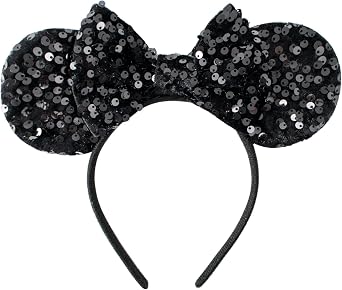 KARETT Sequins Mouse Ears Headband With Glitter Bow Princess Party Decorations For Girls Women