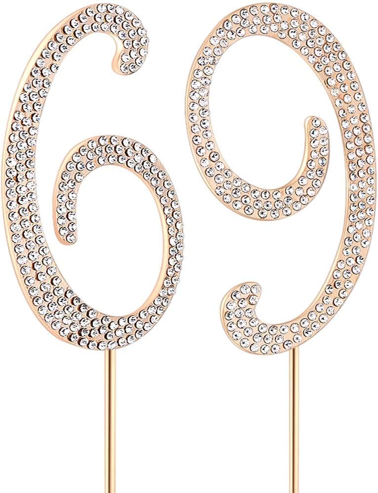 MAGJUCHE Gold 69" Crystal Cake Topper, Number 69 Rhinestones 69th Birthday Cake Topper, Men or Women Birthday or 69th Anniversary Party Decoration Supply