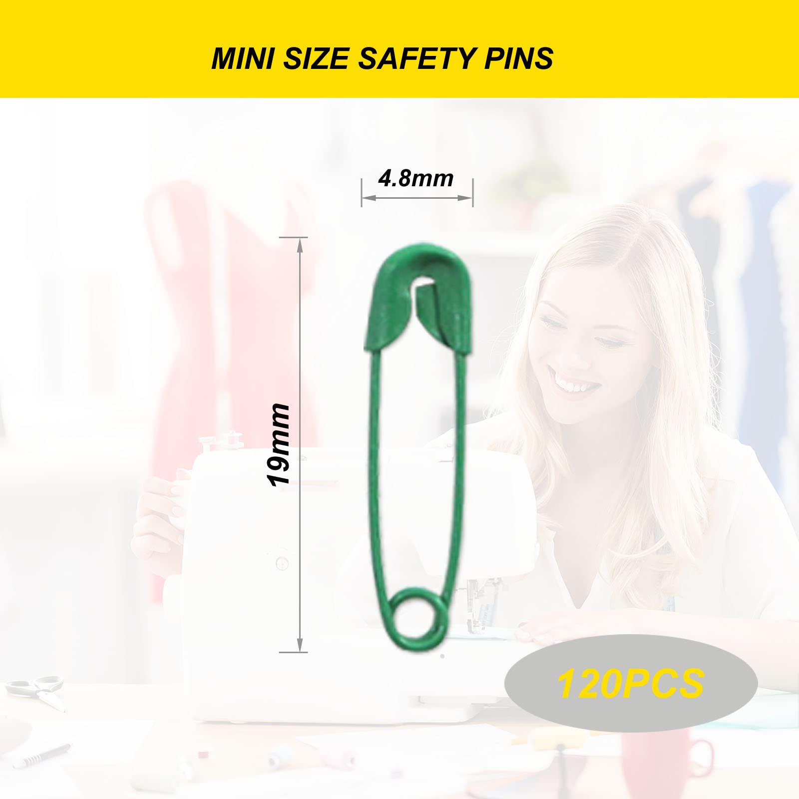 Small Safety Pins,19mm Mini Safety Pins for Clothes,Dark Green Safety Pin Rust Resistant Nickel Plated Steel Set for Crafting,Sewing,Rimming Fastening Clip Button for Garment Hang Tag 120pcs/box - Image 2