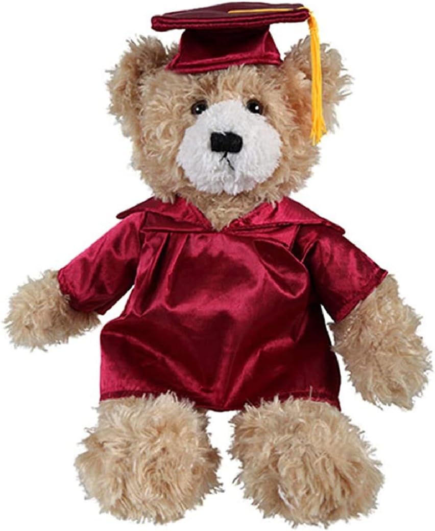 Beige Brandon Teddy Bear Plush Stuffed Animal Toys 12 Inches Present Gifts for Graduation Day, Personalized Text or Your School Logo on Gown, Best for Any Grad School Kids (Maroon)