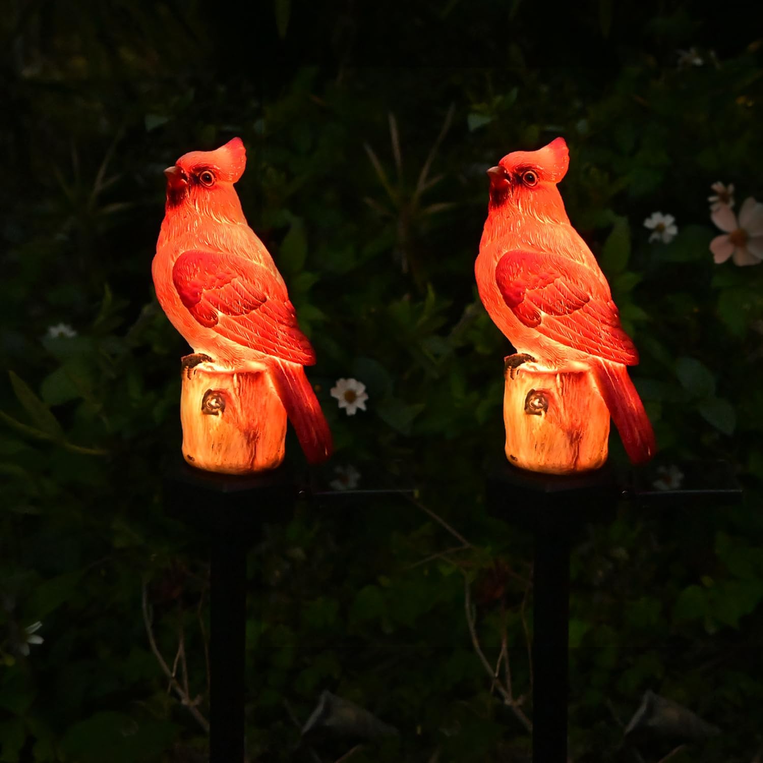 Red Cardinal Figurine Solar Light 2 Pack Garden Decor Outdoor Stake Patio Yard Art Lawn Dad Grave Decorations for Cemetery Mother Day Memorial for Mom Gravesite