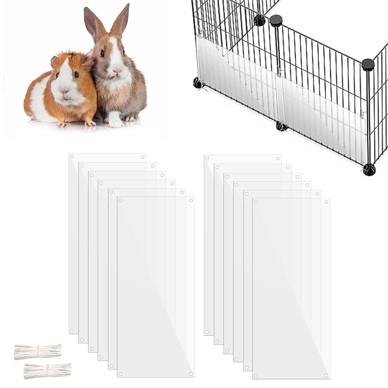 Oncpcare 12 Pack Pet Plastic Cage Liner Protection 14'' x 6'' Rabbit Cage Urine Guard Clear Cage Edge Liner Guinea Pig Side Lining Small Animal Cage