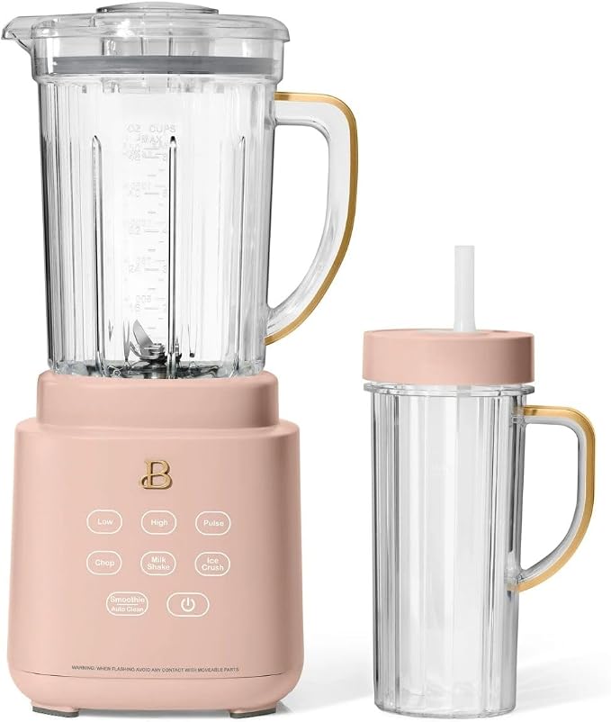 Beautiful PowerExact Blender, PrecisionSense™ Tech, 3 Speeds, 4 Presets, 50oz BPA-Free Jar, 20oz To-Go Cup, No Drippy Sippy™ Lid, Auto-Clean, Dishwasher Safe, Ice Crush & Smoothies (Rose)