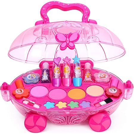 Amazon Cxl子供化粧品セット 女の子化粧おもちゃ 手提化粧箱 王女の化粧する車 化粧車のアップグレード版 2層は配置します ピンク メイクアップ おもちゃ