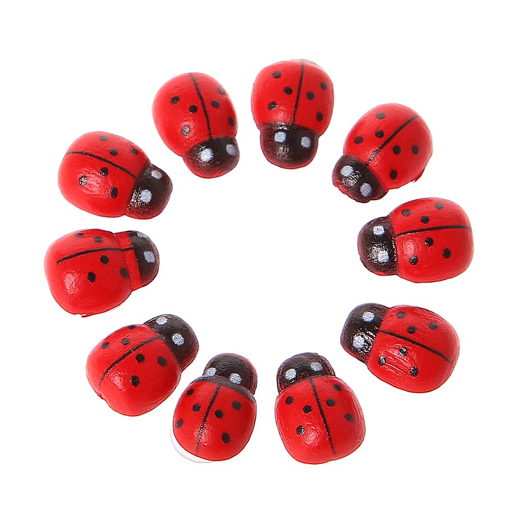 Kimnny Red Garden Decoration, 10 Pieces Mini Ladybird Beetle Ladybug Fairy Doll House Garden Decor Ornament