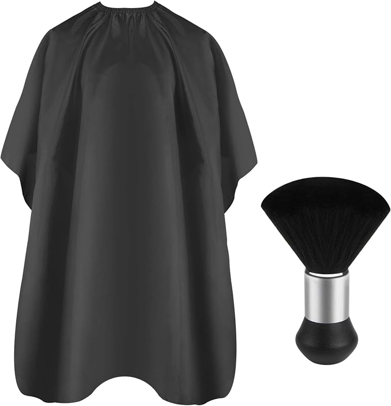 FEBSNOW Capa de barbero Capa de corte de pelo profesional con cepillo para polvo de cuello | Delantal de corte de pelo de cobertura completa para adultos, 47x56 pulgadas, escote ajustable, mantiene la ropa limpia y seca, suministros de peluquería para el hogar