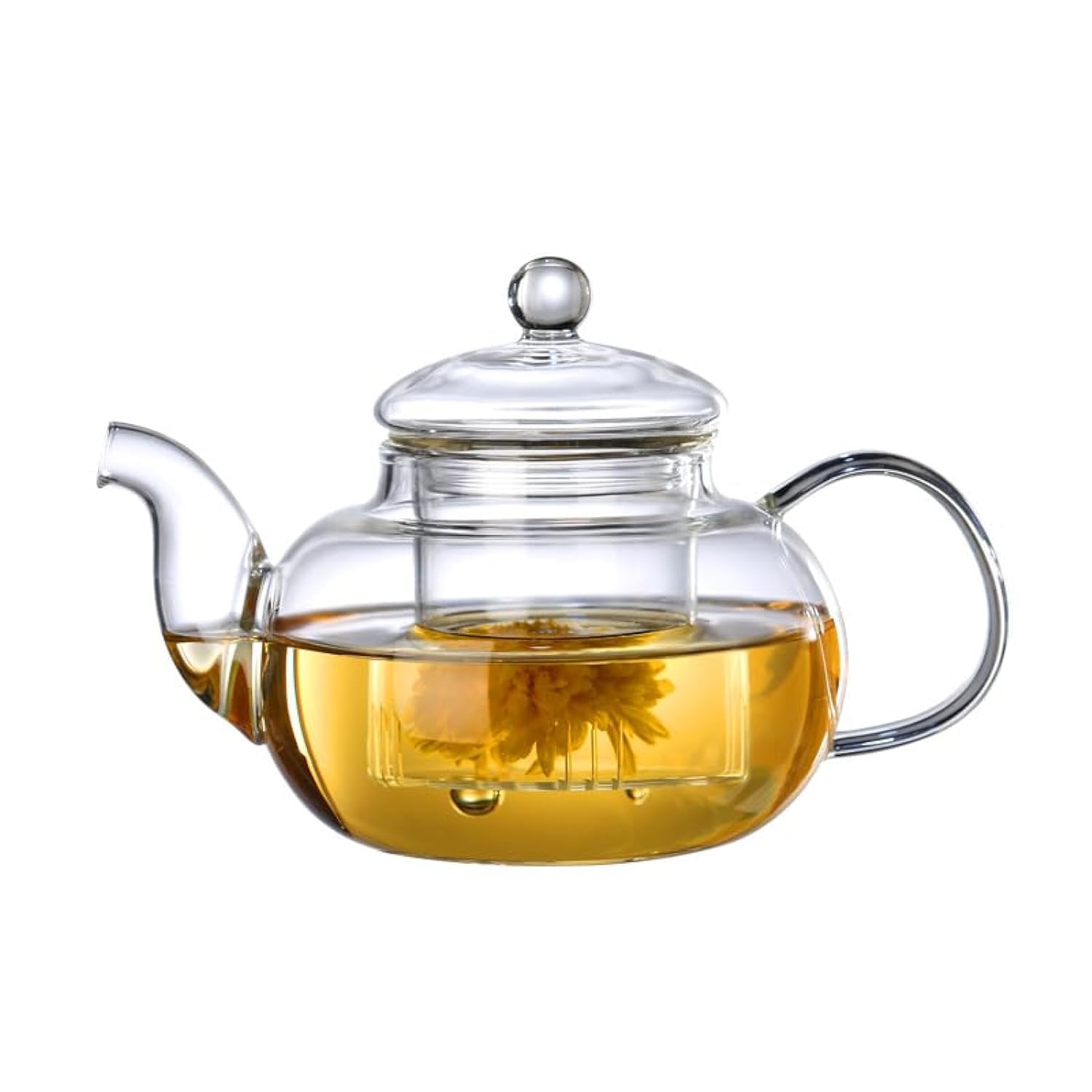 CAZADORA Round Glass Tea Pot, Borosilicate Glass Teapot, Loose Leaf Tea Kettle, 800 ml Borosilicate Glass Heat Resistant Clear Leaf Teapot with Infuser Strainer for Microwavable and Stovetop Safe