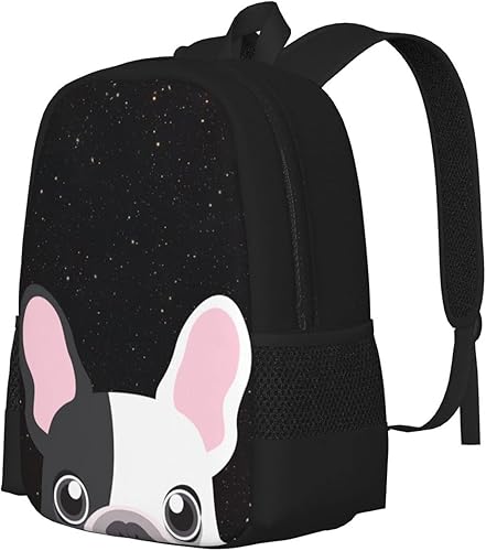 Vista 3 de UIACOM Mochila escolar para perros, linda mochila de bulldog francés en galaxia, para adolescentes, niños y niñas, grande de 17 pulgadas, bolsa