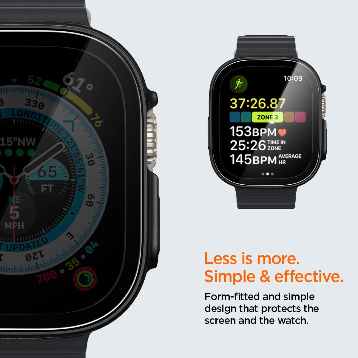 Spigen Thin Fit 360 Designed for Apple Watch Ultra Case with Tempered Glass Screen Protector for Apple Watch Ultra 49mm Case - Black