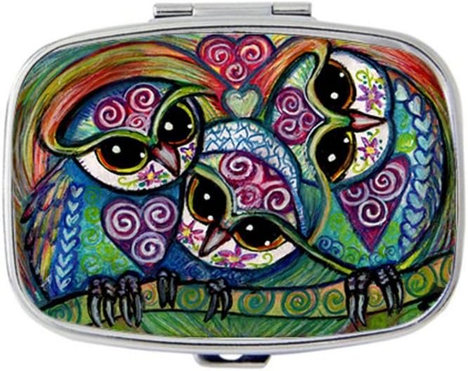 Ronny Room Rainbow Owl Custom Fashion Style Stainless Steel Rectangle Pill Box Pill Case Vitamins Organizer or Jewelry Box,Coin Purse