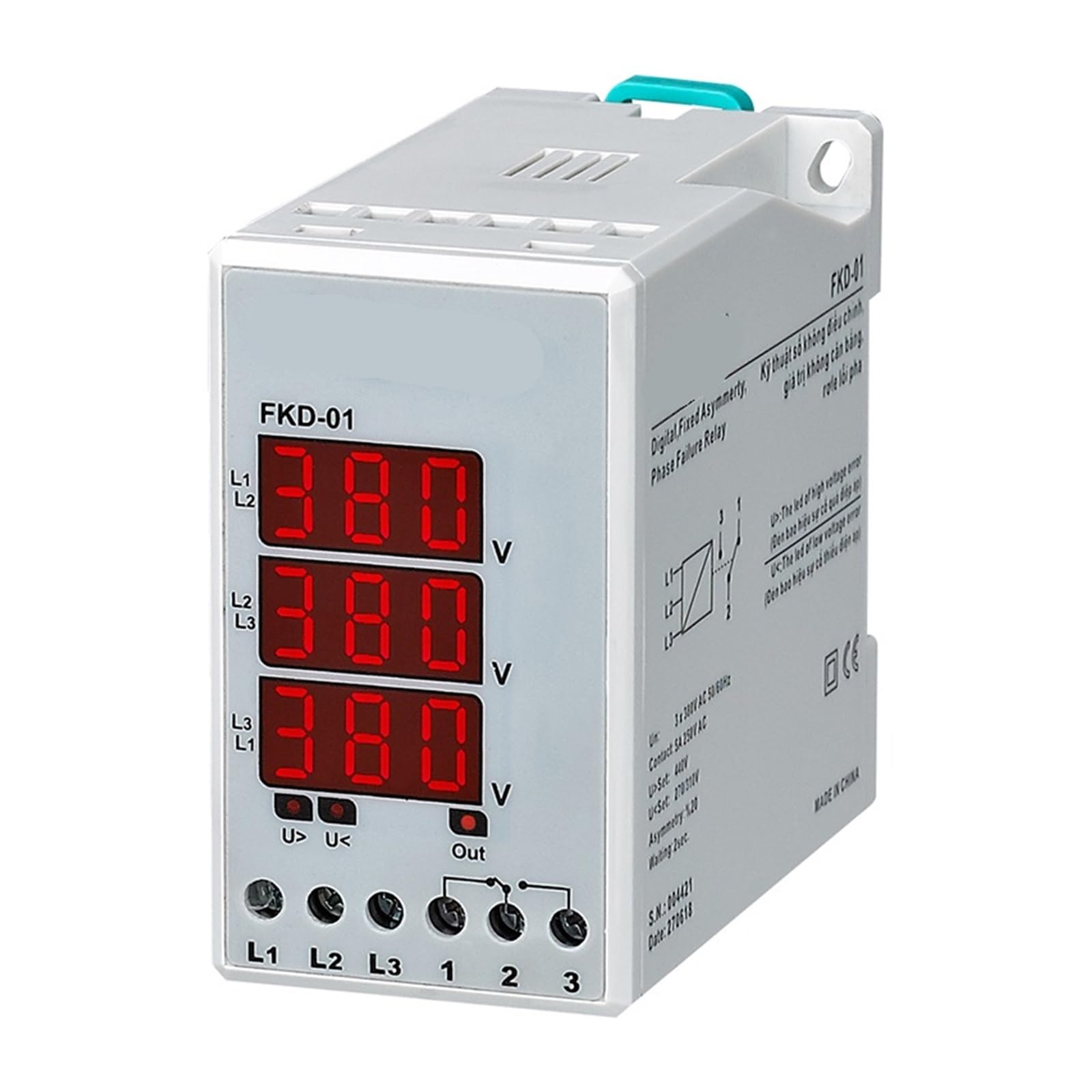 Relais asymétrie de phase fixe FKD-01 numérique triphasé 380V