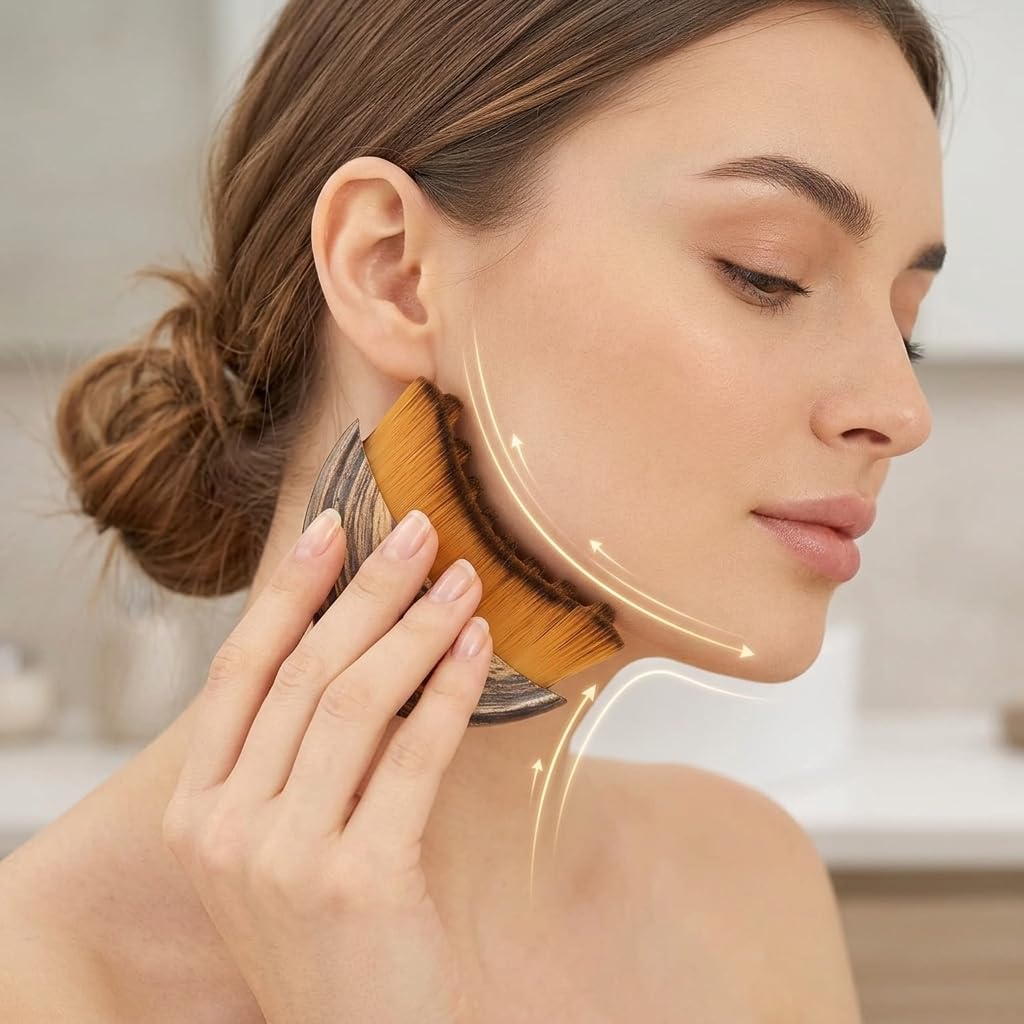 Spazzola viso in fibra alpina, spazzola per il viso, spazzola linfatica per il viso Lymphatic Contour Face Brush, Lymphatic Contour Face Brush, spazzola massaggiante Ge-Vision, Mento e Jawline