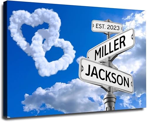 Cartel de calle vintage de lienzo personalizado para parejas, letrero de cruce de calles para parejas, lienzo con nombres y fecha para boda,