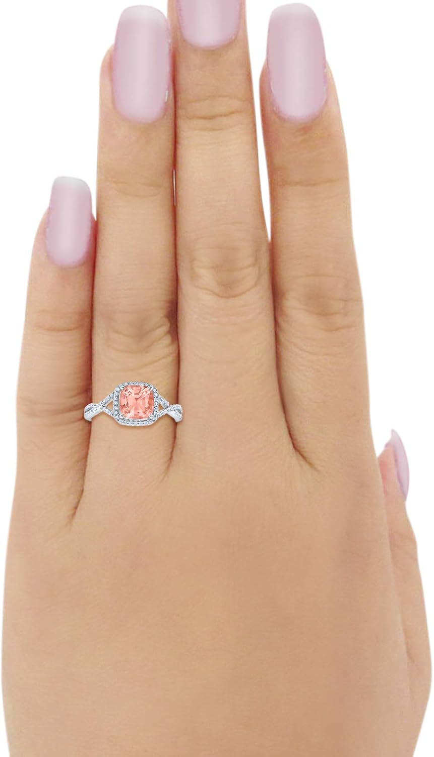 Blue Apple Co. Art Deco Ring 11mm Cushion Cut Halo Cubic Zirconia Split Shank Twisted Infinity Wedding Engagement Rings For Women 925 Sterling Silver Gifts For Her