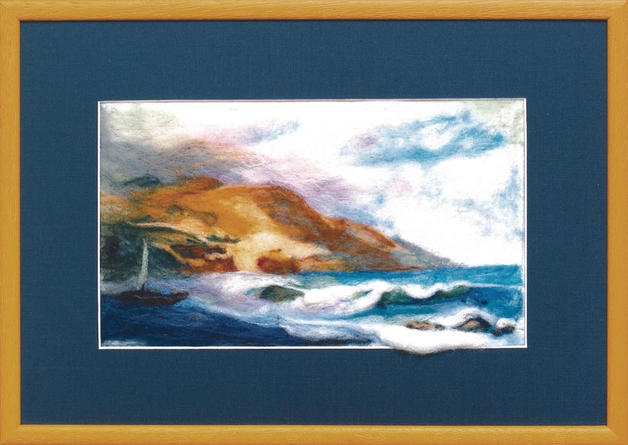 Wizardi Beginner Needle Felting Kit for Adults - Sea Landscape. Sea Felting Kit 6,1x10,24 Inches. Felting Tools. Wool Felting Supplies. Felt Crafts. Wool Felt. V-65C Charivna Mit