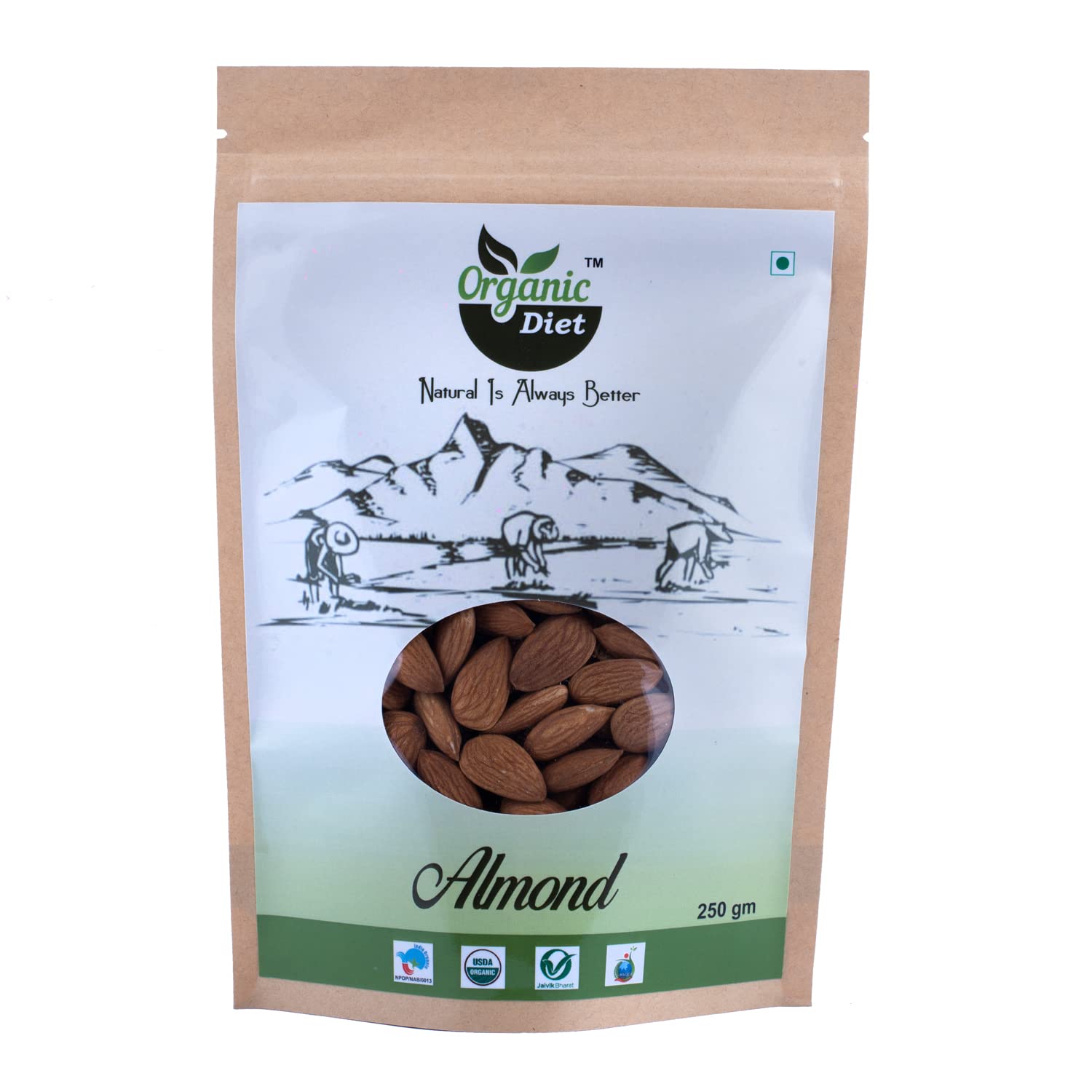 Organic Diet Fresh & Pure Organic Almond Raw (Badam) Whole Rich Nutritious & High Protein and Delicious Dry Fruits & Nuts, 250 gm (Pack of 1) (B09Q1ZSXYH) Amazon Price History, Amazon Price Tracker