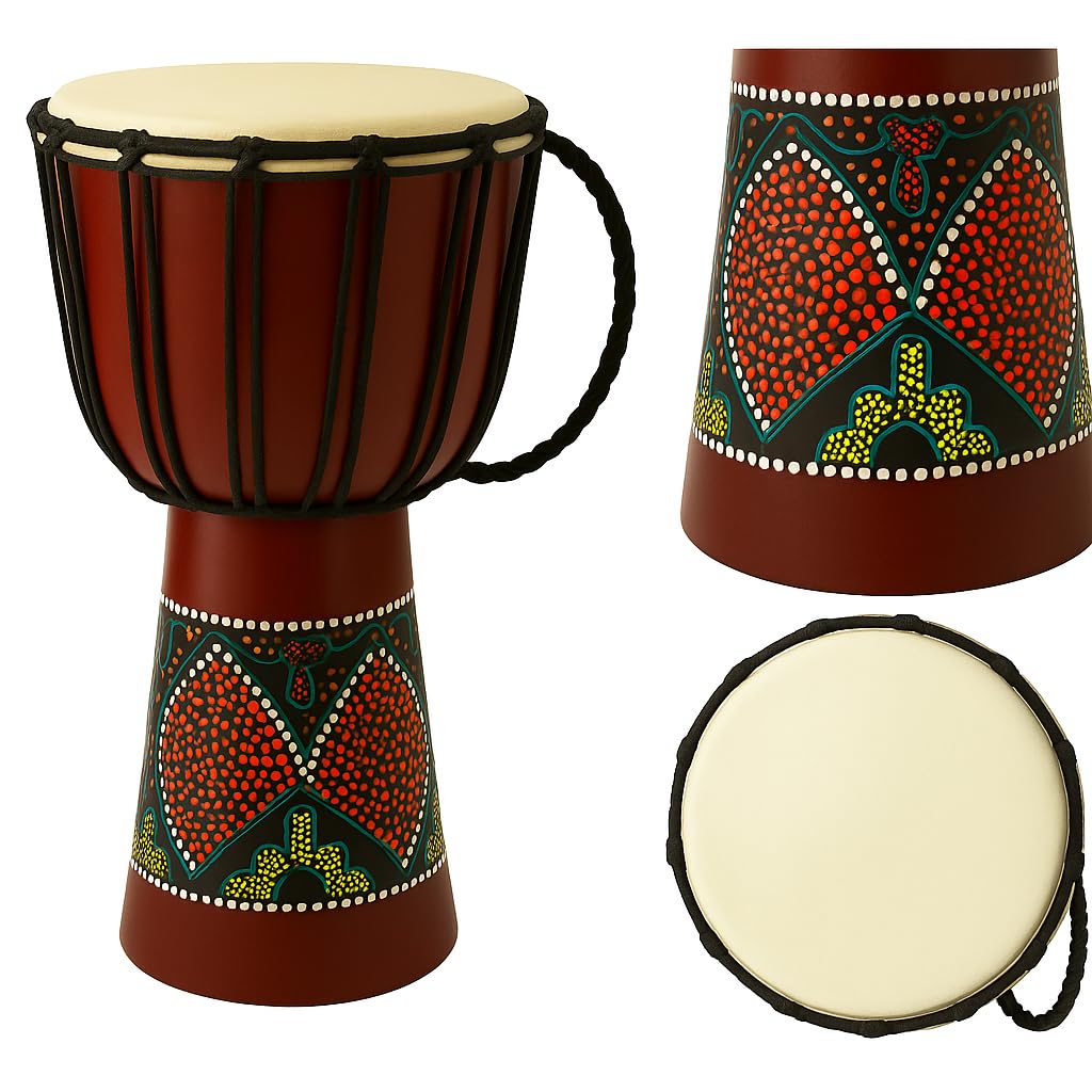 Djembe Drum – Solid Wood African Djembe - 16" Tall Percussion Drum with Goat Skin Head And Tribal Designs - Professional Quality/Sound - Not Made in China