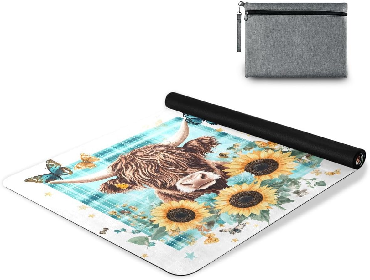 ALAZA Cow Roses Sunflowers Butterfly Yoga Mat Non Slip Fitness Exercise Mat, Workout Mat for Yoga, Pilates and Floor Exercises