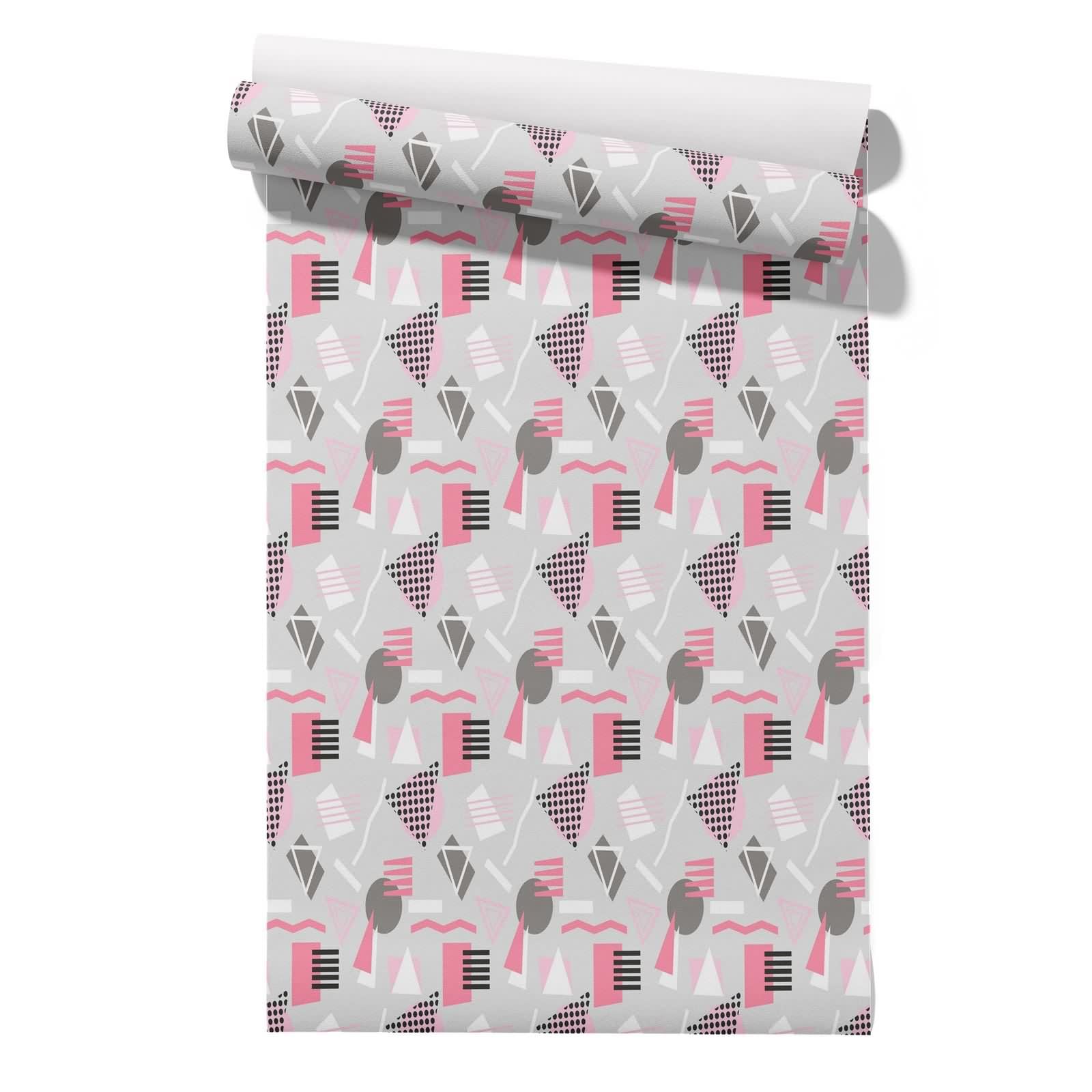 CEVAN Furniture Wallpaper Covering Geometric Art Elegant and Refreshing Borders Peel Stick Flower Pink PVC Wallpaper for Kitchen Cabinet Renovation 45x200cm