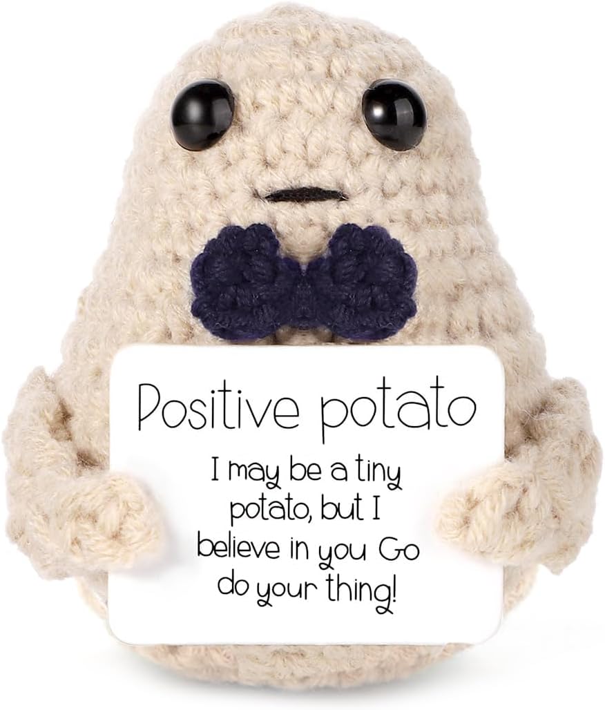 Funny Positive Potato, Knitted Potato Toy, with Positive Card Creative Wool, Positive Potato Doll Cheer up Gifts, for Birthday Valentine's Day Party Decoration