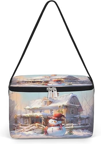 Modern Christmas Snowman Design Insulated Lunch Bag Women Reusable Lunch Tote Square Meal Bag for Adults Men Cooler Lunch Box for Work Travel Picnic