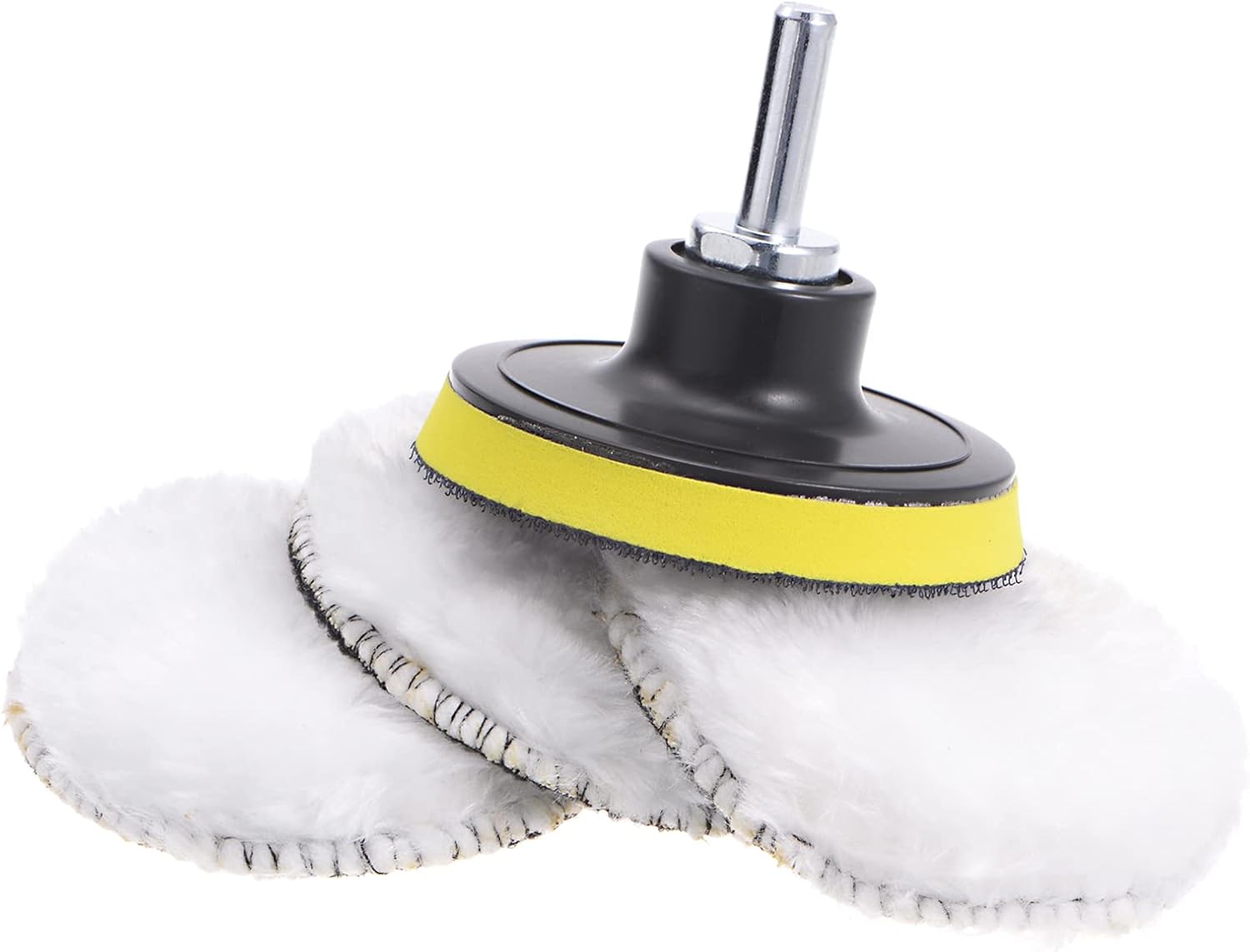 HARFINGTON 4pcs 3 Inch Wool Buffing Pad 3" Wool Buffer Polishing Pads Set Buffing Wheel Kit with M10 Drill Adapter for Orbital Polisher Buffer