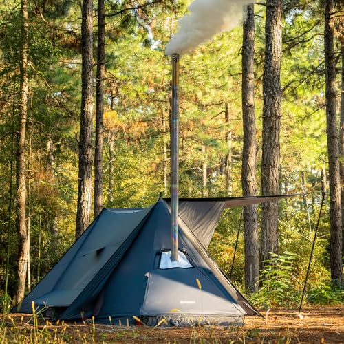 Image of POMOLY Hot Tent Bushcraft Tent, STOVEHUT 20 Ultralight Shelter with 4 Poles for 1-2 Person Camping, Hiking, Backpacking (Blue Grey)