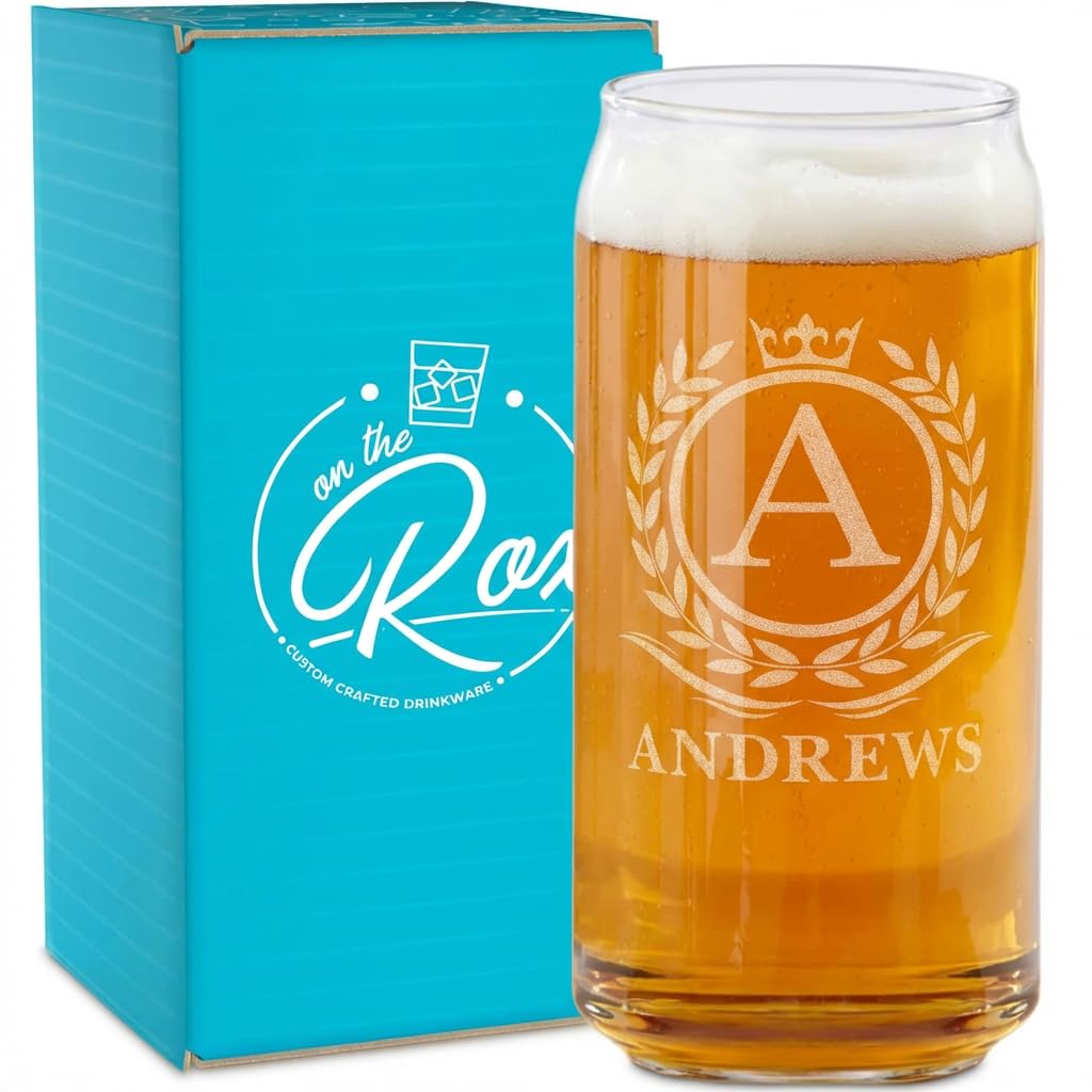 Personalized Name Monogram Beer Can Glass - Custom Gift For Him - 20 oz Engraved Name Glass - Gifts