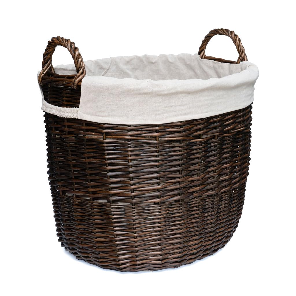 Arthur Cameron - Streatley Circular Distilled Wicker Log Basket with handles - Bedroom Storage & Home Decor (Distilled Brown, Large)