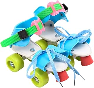 Stakee 1 Par De Patines Ajustables para Niños, De Doble, De 4 Ruedas, De Colores Arcoíris, para Principiantes.
