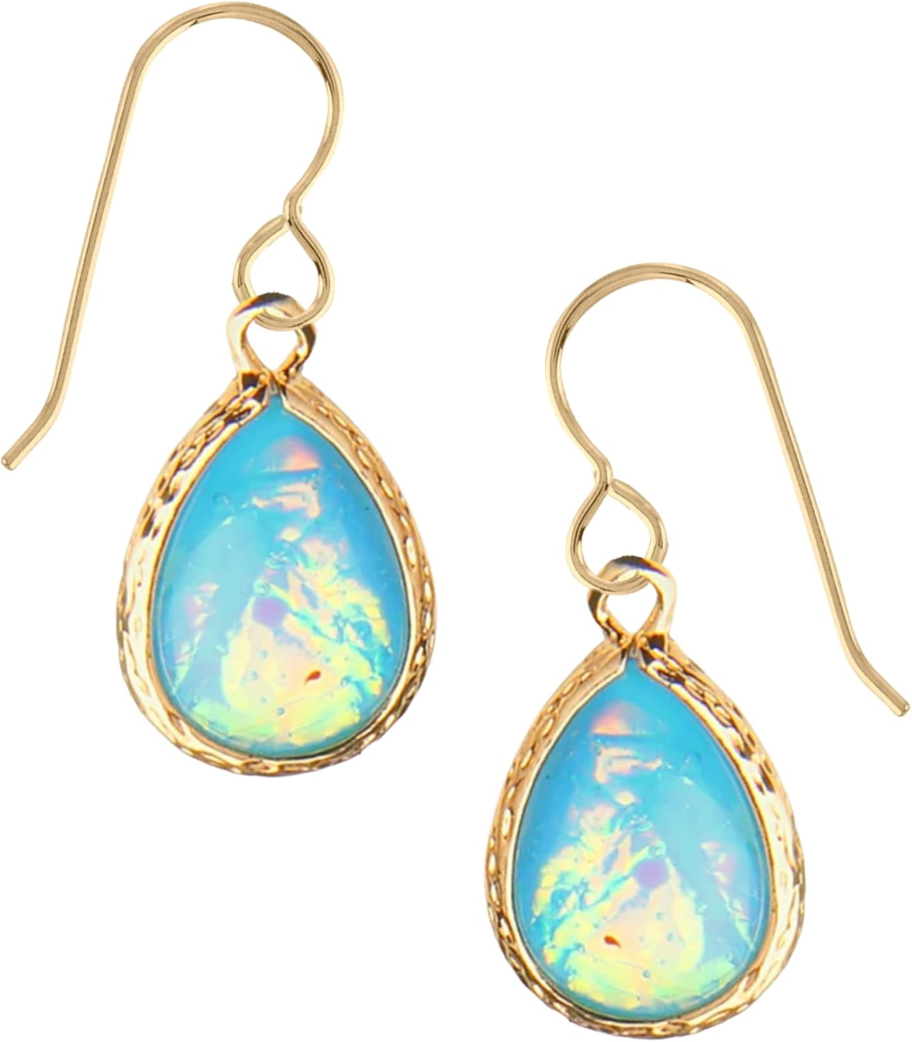 Opal Glass Dangle Earrings | 14K Gold Fill Opalescent Drop Earrings | October Birthstone | Multiple Options Available (Light Blue Opal)