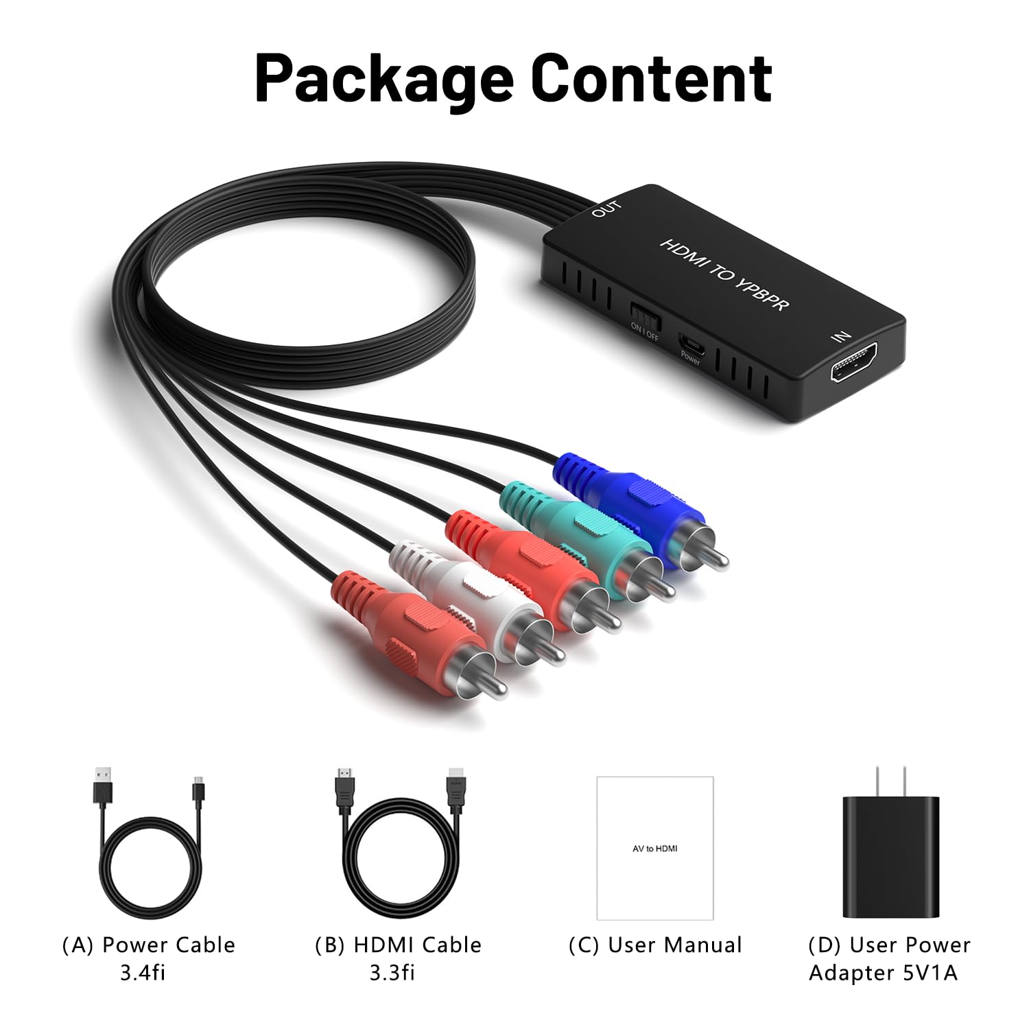 Convertidor HDMI a componente, YPbPr + R/L, convertidor adaptador de audio 1080P 5RGB para reproductores Blu-ray DVD, STB, PC, Xbox, Roku, DVD