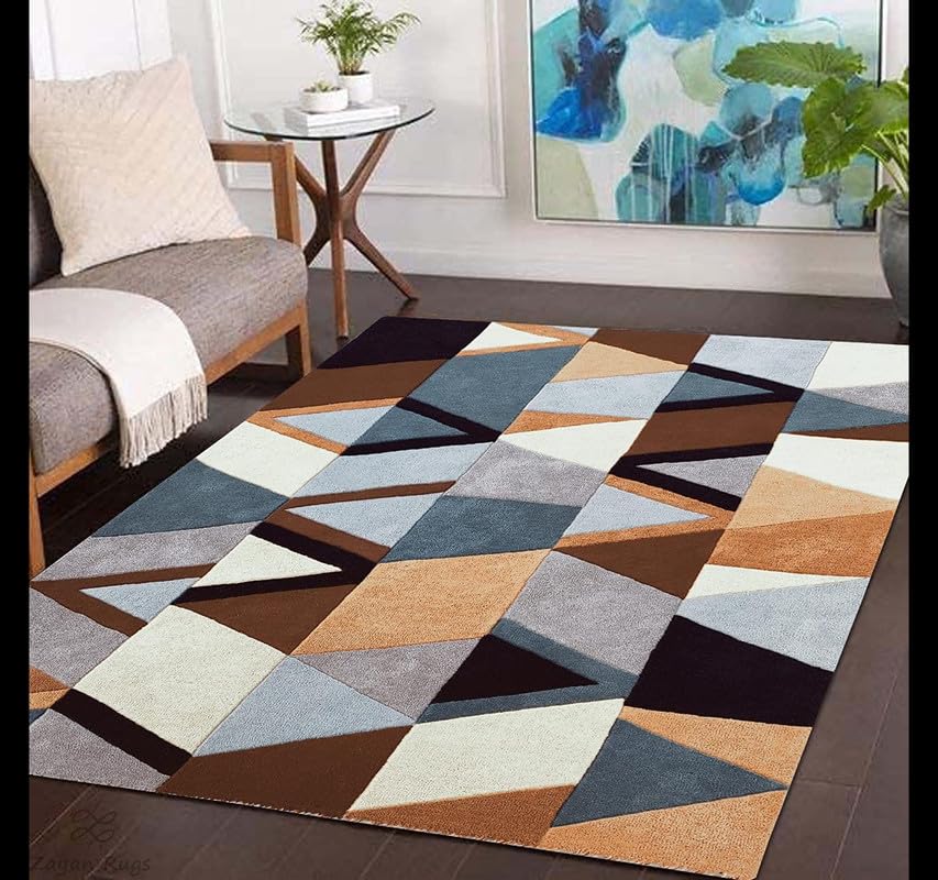 Image of Carpets and Rugs Handwoven Woolen Thick Floral and Contemporary Designs for Area Rugs, Carpets for Living Room, Bedroom, Hall Size 5x7 feet