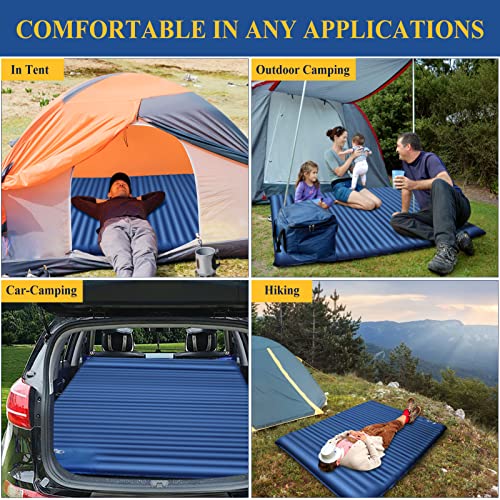 Longmada Double Sleeping Pad For Camping, Extra Thick 4" Camping Mattress 2 Person With Pillow, Built-In Foot Pump Inflatable Air Mat, Sleeping Mat For Backpacking, Car Camping, Hiking, Tent (Blue) #TOP5